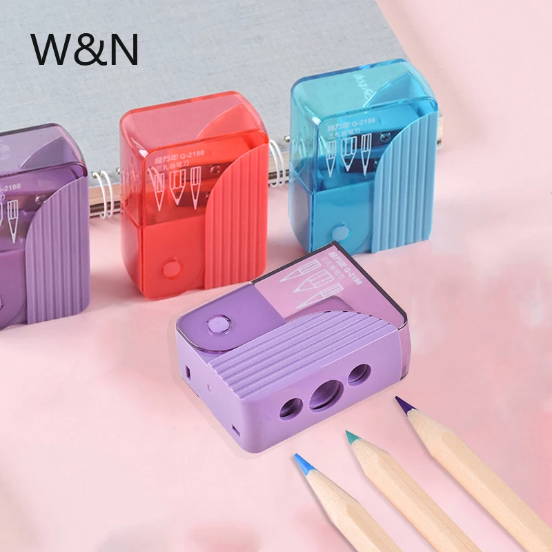 

New 3 Holes Design Pencil Sharpener Small Metal Pen Knife Cut Thick Fine Pencils Transparent Kawaii Stationery Items for Kids