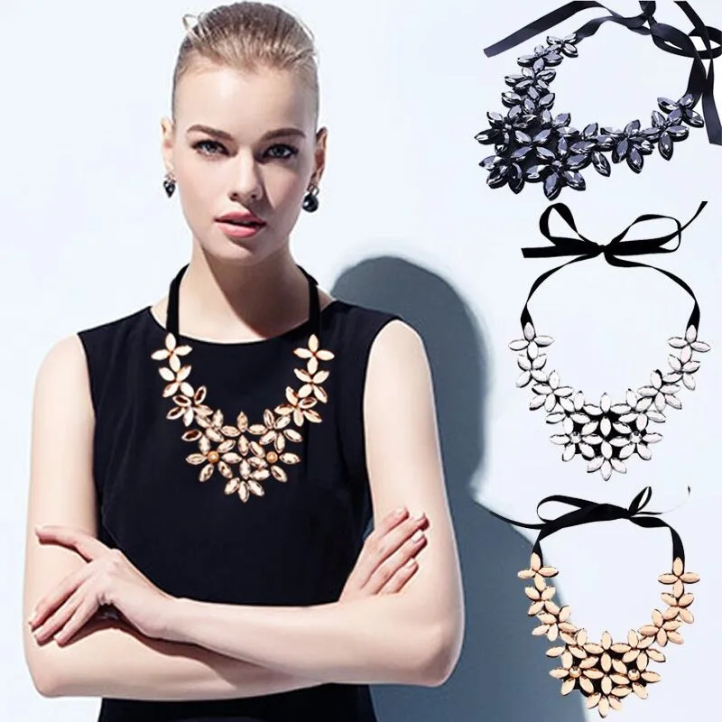 Цветок лента цепочка короткое ожерелье подвеска кристалл чокер Массивный