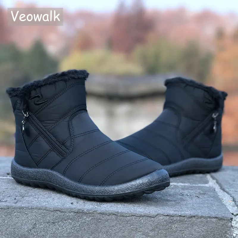 

Veowalk Winter Women Warm Cotton Flock Short Ankle Boots Non-Slip Waterproof Ladies Casual Old Beijing Snow Booties Light Shoes