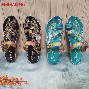

EMMAKING Beach summer Sandals Painted splicing Clip Toe Flip Flops Bohemian Flat Heels Casual soft beach sandals Freeshipping
