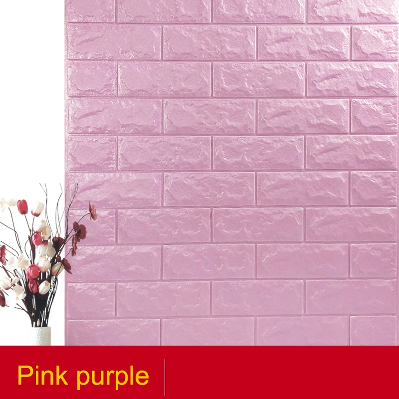 Самоклеющиеся водонепроницаемые ТВ фоновые обои-с рисунком кирпича 3D стикер стены гостиной обои для спальни декоративные 70*77 - Цвет: Pink purple