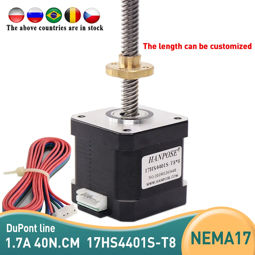 Motor Deslizante Trapezoidal do Parafuso Porca de Cobre Chumbo para a Impressora 3d Peças do Monitor 17hs4401s-t8 L300 mm 1.5a 40n.cm Nema 17 mm mm mm