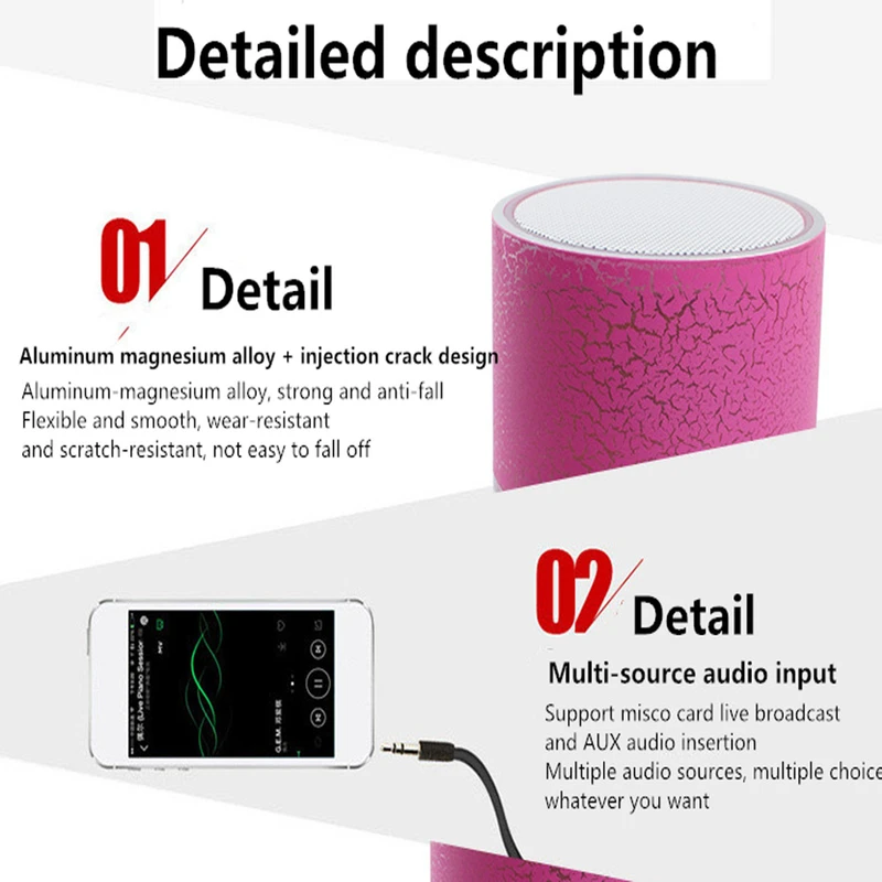 Фото Мини Портативный беспроводной Bluetooth динамик ABS трещина светодиодный TF карта FM USB Мини Портативный беспроводной Bluetooth динамик ABS трещина светодиодный TF карта FM USB