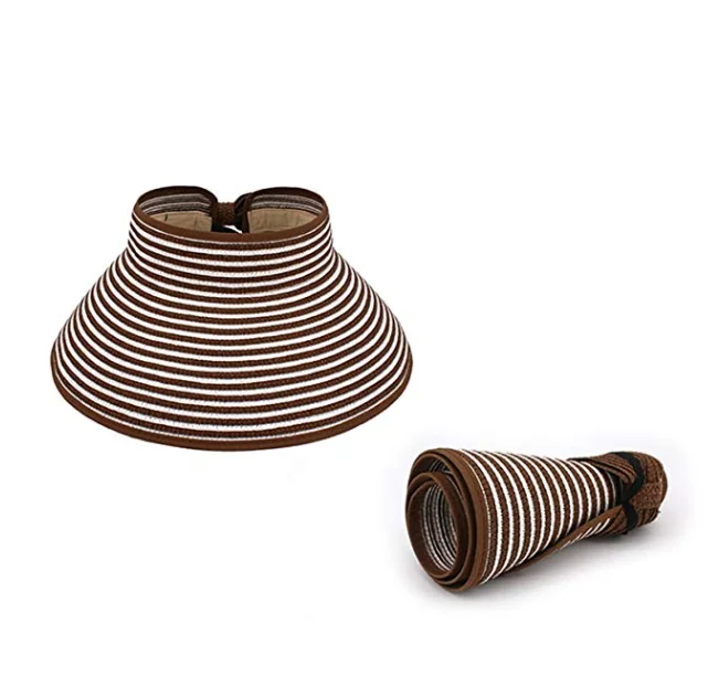 Brown and white Новинка, весенняя и Летняя женская шляпа, ручная работа, рафия, шляпа от солнца, модная Панама, Свободный Топ, шляпа от солнца, складная и удобная в переноске - Цвет: Brown and white