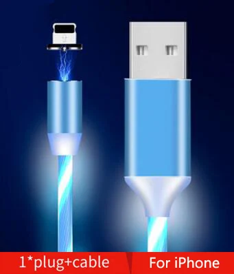 For iphone Blue Автомобильный зарядный кабель светодиодный светящийся Магнитный usb-кабель для Ford Focus Fiesta Mondeo 4 3 Transit Fusion Kuga Ranger Mustang KA S-max - Цвет: For iphone Blue