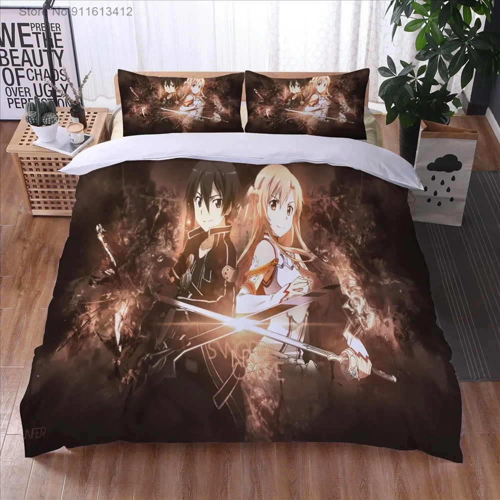 Anime Sword Art Online High Quality 3D Printed Pattern Duvet Cover with Pillow Cover Bedding Set Anime Bed Set Bedroom Luxury 