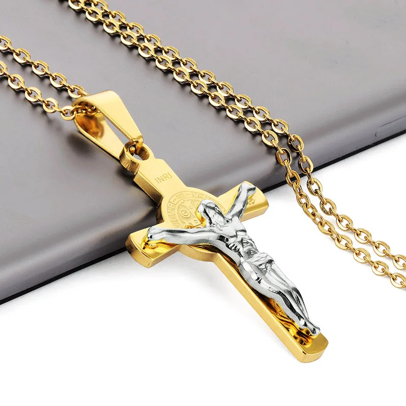 Ожерелье из нержавеющей стали Religion Cross ожерелье в стиле панк золотистого и