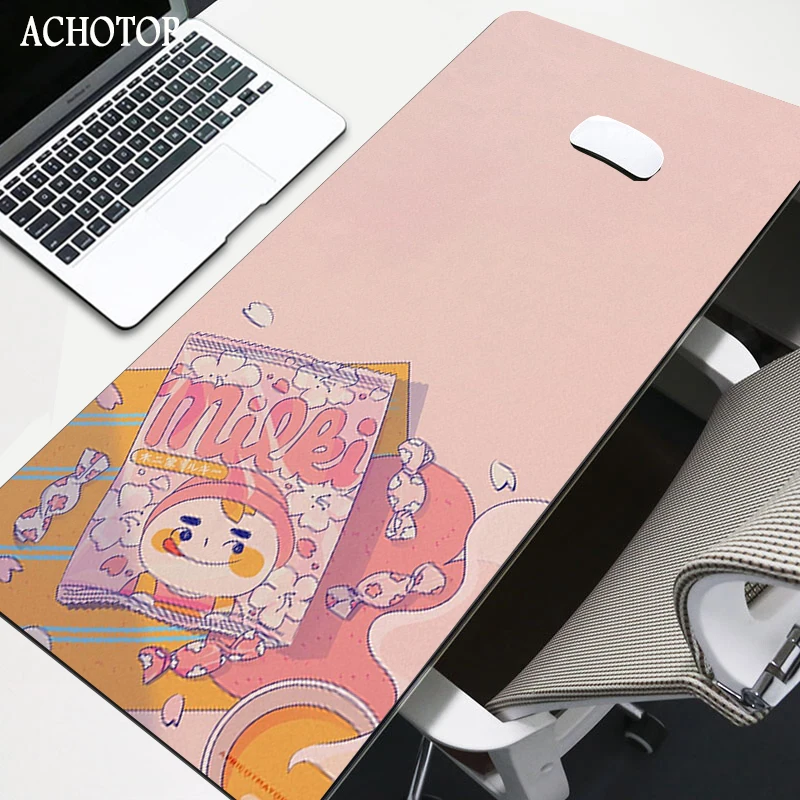 Pink Anime Mouse Pad Gamer Cute Kawaii XXL Gaming Mousepad Rubber Otaku Locking Edge 900X400MM Laptop Notebook Keyboard Desk Mat