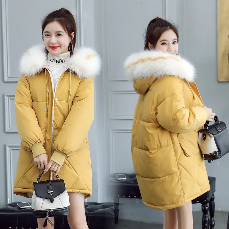 AYUNSUE зимнее пальто женская одежда парка Корейская теплая куртка Женские пальто большой меховой воротник с капюшоном мужские парки XY1902 YY1991 - Цвет: Цвет: желтый