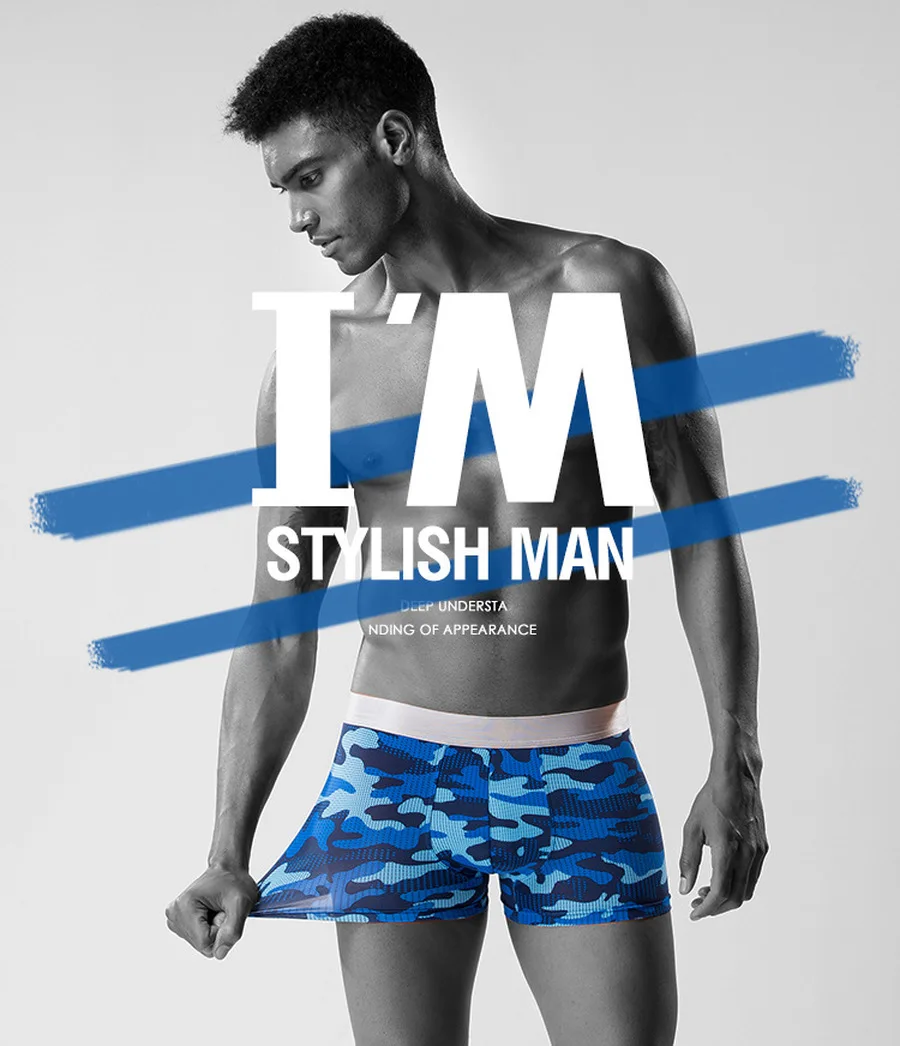 Top Brand Men's Underwear Camouflage Jungle Ice Silk Boxer 3D Space