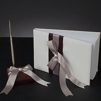 

Graceful Faux Pearl Bow Guestbook & Pen Set