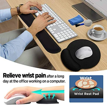 

Wear-resistant Memory Foam Keyboard Mouse Pad Set Ergonomic Anti-Slip Hand Wrist Care Cushion for Office Computer Laptop