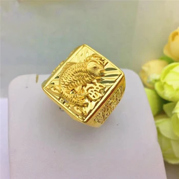 

Luxury Gold 14K Ring for Men Wedding Engagement Anniversary Jewelry Delicate Lucky Words Hand Rings for Man Male Birthday Gifts