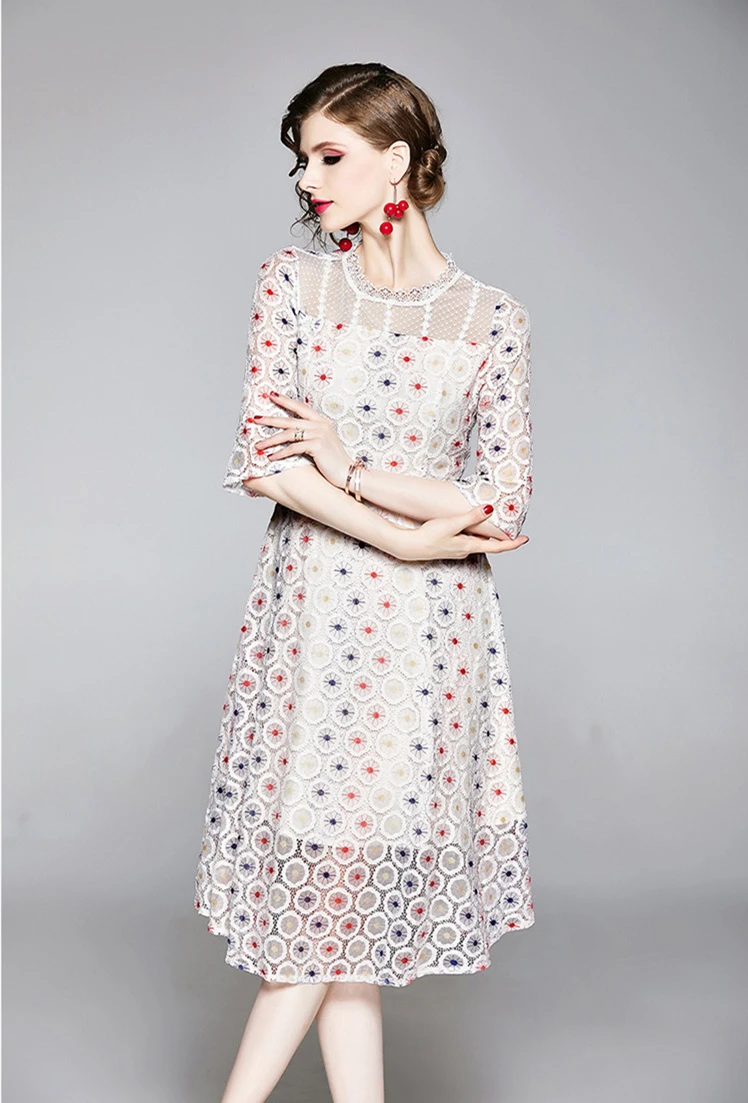 TESSCARA Women Summer Casual Embroidery Lace Dress Festa Female High Quality Elegant Office Party Robe Femme Designer Vestidos
