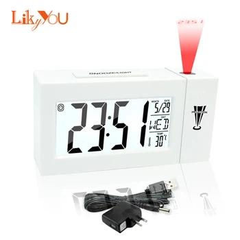 

Alarm Clock With Thermometer Calendar Date Display changing Snooze LED table Clock with EU US PLUG, Projection Digital Clock