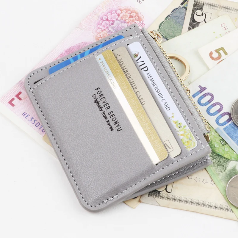 Super Thin Small Credit Card Holder Wallet Women's Leather Key Chain ID Card Case Slim Female Ladies Mini Coin Purse New Brand