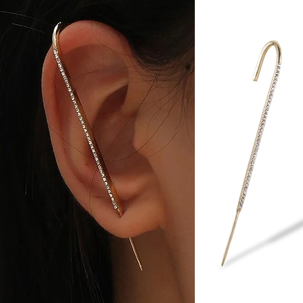 Pendientes de gancho de cristal sobre orugas para mujer, Clip para oreja Simple Vintage, pendiente trepador para oreja, regalos de joyería