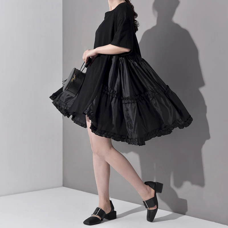 New Fashion Style Pleated Split Joint Loose Oversize Big Size Dress Fashion Nova Clothing