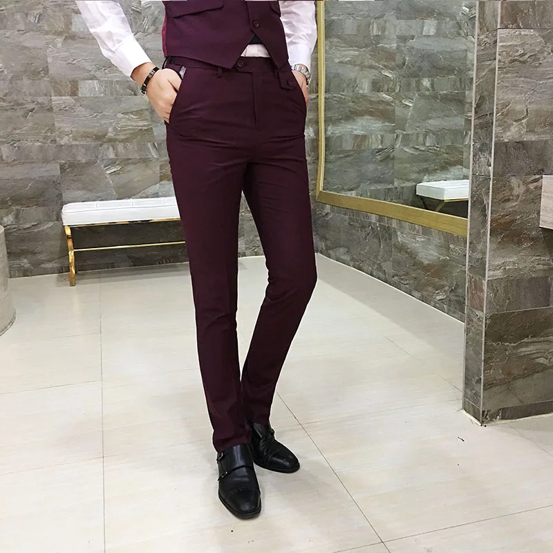 2019 seasons slim trousers men's business dress professional dress feet pants men's solid color wild business casual suit pants