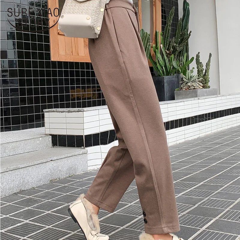 

Autumn and Winter 2019 Loose Pants Female High Waist Wide Leg Straight Thick Plus Size Ankle -length Pants Lady Trousers 6996 50