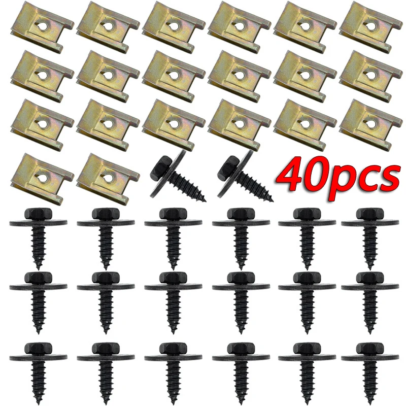 

40pcs U Nut Hex Self Tapping Screw Washer Car Fixing Screws Fastener Universal Auto Undertray Sheet Metal Clips