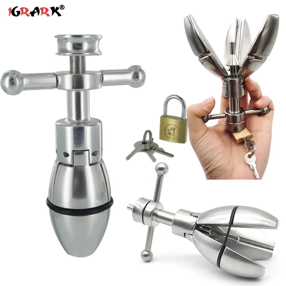 Stainless Steel Anal Dilator Male Chastity Device Anus Expansion Adjustable Metal Butt Plug Lock Vagina Sex Toys for Couples Men | Красота и