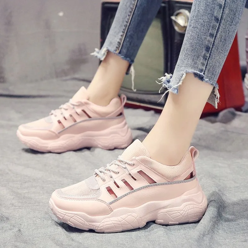 

2020 Summer New Tide Hollow Out Women Sneakers Fashion Lace Up Air Mesh Breathable Leisure Single Shoes Zapatillas Mujer H14-47