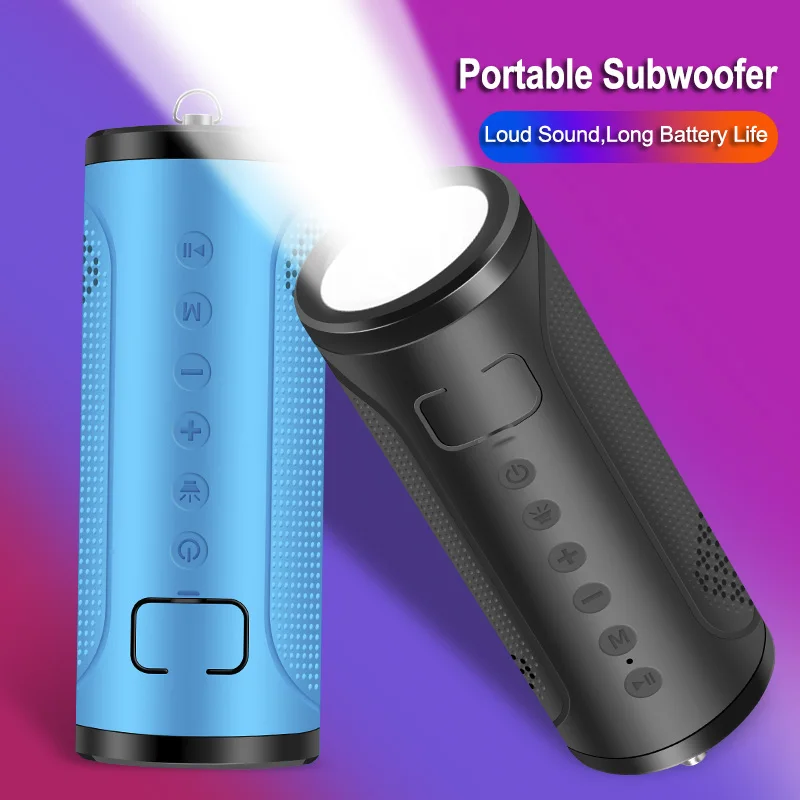 

IP56 Deep Waterproof Subwoofer Portable Outdoor Speaker with Torchlight Support AUX,TF card playback FM radio Handsfree Call