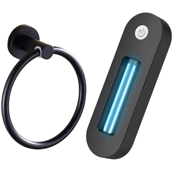 

1 Set Handheld Uv Disinfection Lamp Disinfection Light & 1 Pcs Black Towel Ring Towel Holders Hand Bath Towel