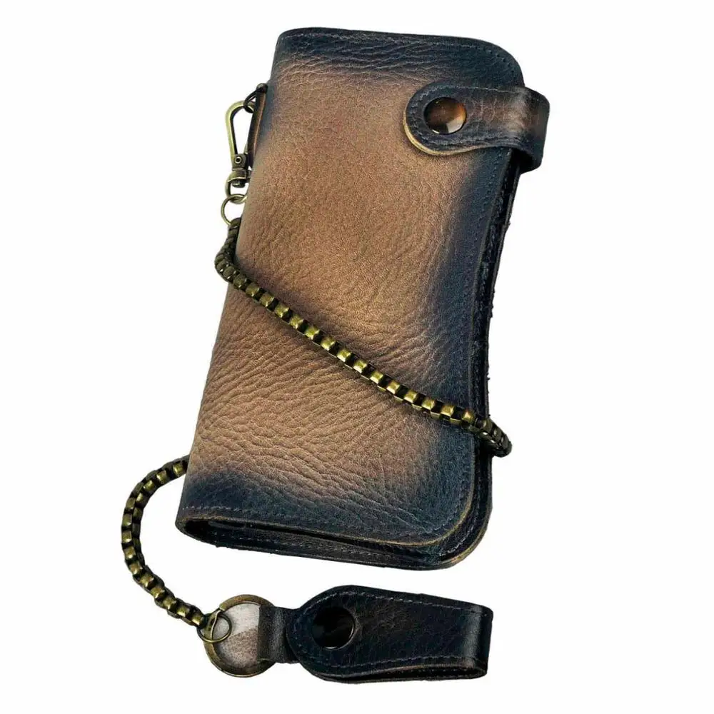 dark brown 2 Крупного рогатого скота мужской Organizal из натуральной кожи дизайн дракон тигр тиснение Чековая книжка железная цепь кошелек клатч сумочка - Цвет: dark brown 2