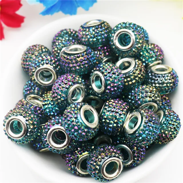 20Pcs Rhinestone European Beads Large Hole Crystal Charm Beads Rondelle  Spacer Beads for Necklace Earring DIY Bracelet Making