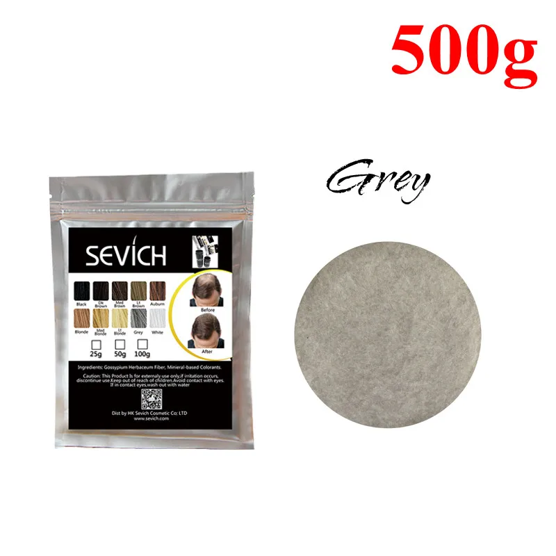 Grey --500g Sevich, 500 г, строительное волокно для волос, 10 цветов, кератиновые порошки, волокна для восстановления волос - Цвет: Grey --500g