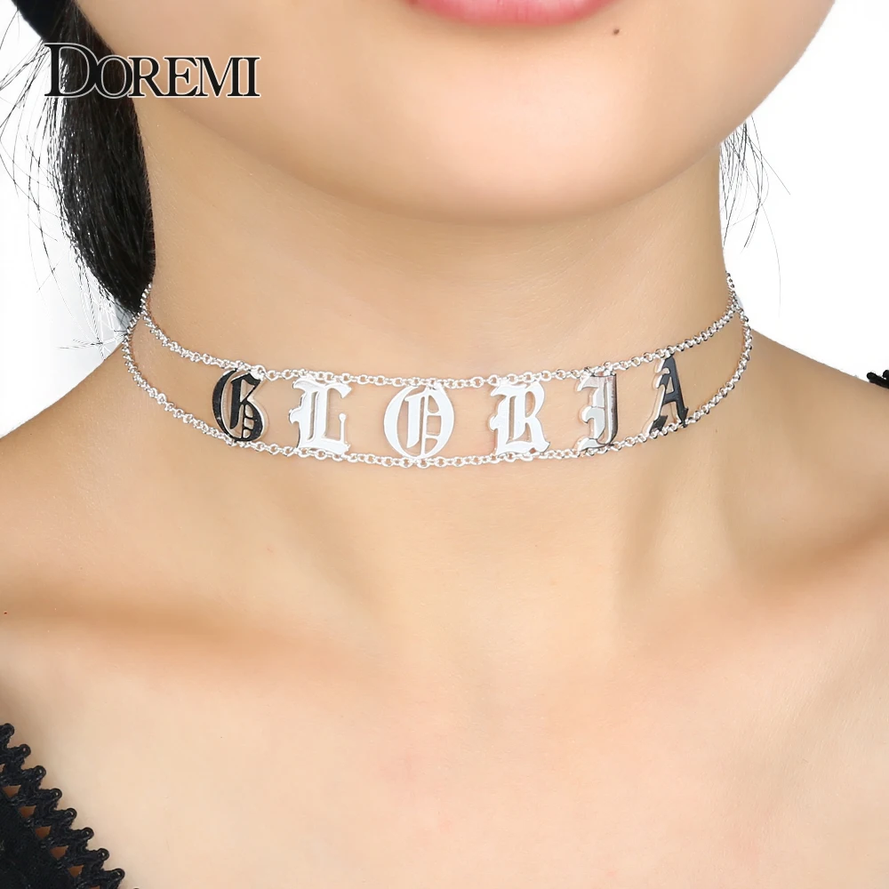 Comprar DOREMI 2019 antiguo collar de números en inglés collar de nombre personalizado gargantilla collar de letra personalizado para la joyería gótica Chic de la muchacha para la joyería de la colección de las mujeres