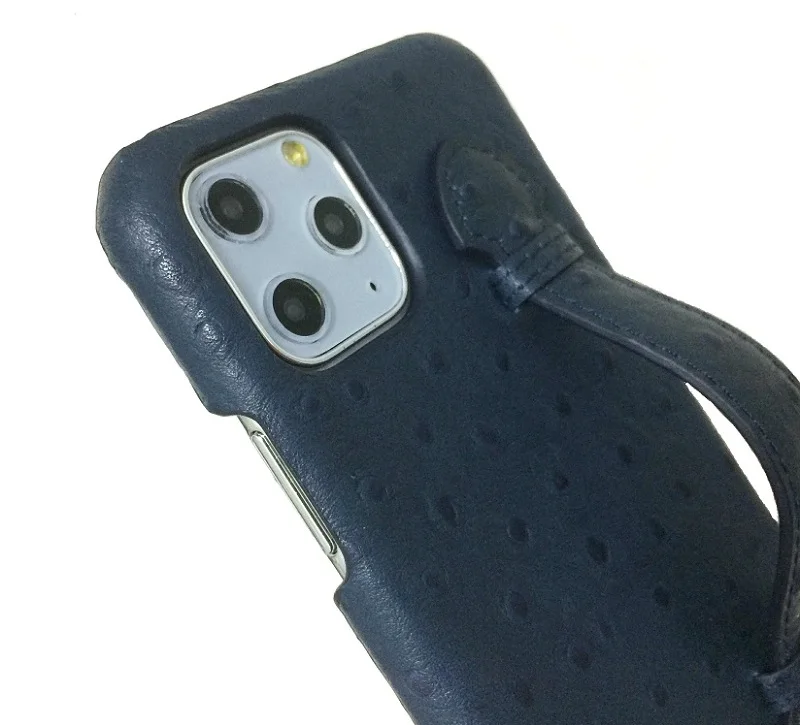 Тонкий чехол из натуральной кожи для iPhone 11 Pro Max, Роскошный милый тонкий чехол с ремешком из страуса, твердый 3D чехол синего цвета