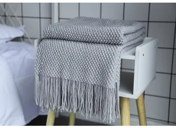 

Free shipping Gift Fringe Tassels Chic Morandi Color Nordic Knit Blanket Bedspread Lounge Chair Sofa Throw Drop Shipping