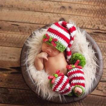 

Crochet Baby Pom Pom Hat Leg Warmer Costume Newborn Photography Props Baby Hat With Long Tail Handmade New Born Infant Shoot Set