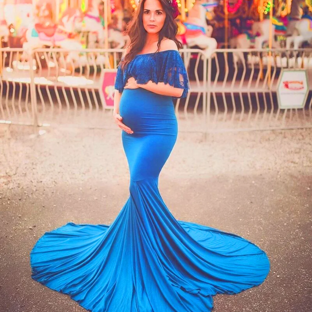 Women Fashion Maternity Dress for Photo Shoot Maxi Pregnant Gown Long  Sleeves Lace Stitching Fancy Maternity Photography Props | Wish