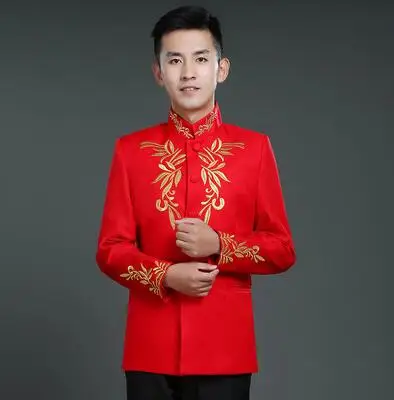 Black Blazer men Chinese tunic suit set with pants mens wedding suits costume singer star style stage clothing formal dress - Цвет: 12