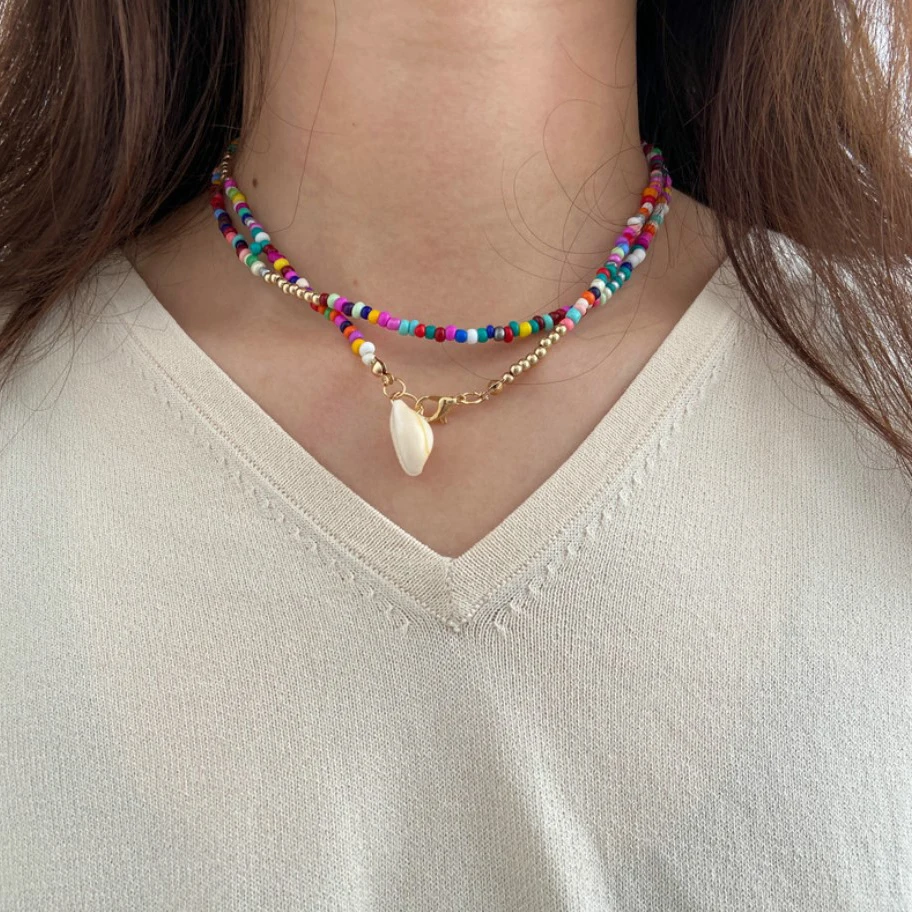 Gold color Choker Necklace for women 2 Layers full beads shell Pendant Chain Necklaces &amp Pendants velvet chokers Fashion Jewelry |