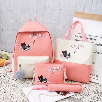 

4pcs/Set Women School Backpacks Teenagers Girls Canvas Book Bag Satchel Mochila Outdoor Shopping Accessaries Supplies