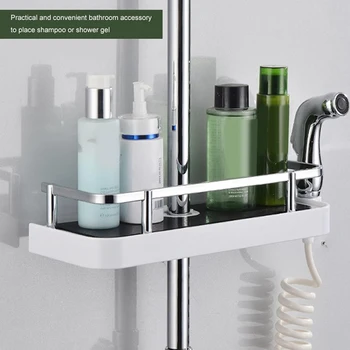 

Bathroom Tray Stand Storage Rack Organizer Rectangle Lifting Rod No Drilling Shower Shelf Lifting Removable Practical Soap Dish