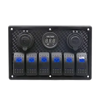 

New Waterproof Car Marine Boat Circuit Rocker Blue 12-2V LED 6 Gang Switch Panel Digital Voltmeter Auto Replacement car Interior