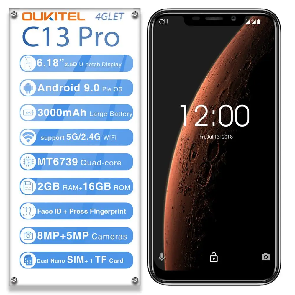 OUKITEL C13 Pro смартфон с четырёхъядерным процессором MT6739 ОЗУ 2 Гб ПЗУ 16 ГБ 3000
