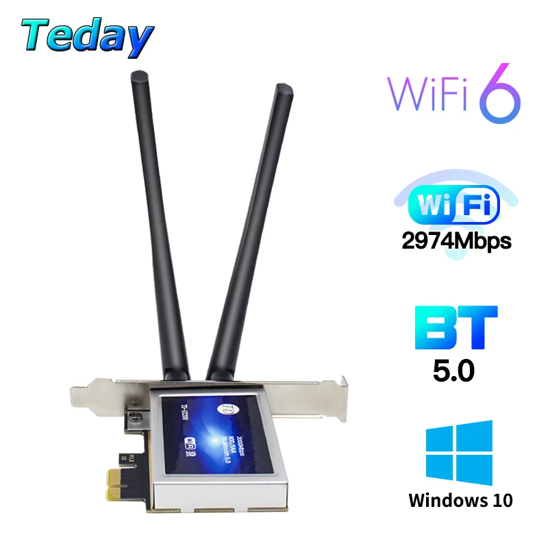 

2974Mbps Dual Band Wireless Desktop PCIe For Intel AX200 Card 802.11ax 2.4G/5Ghz Bluetooth 5.0 PCI Express WiFi 6 Adapter