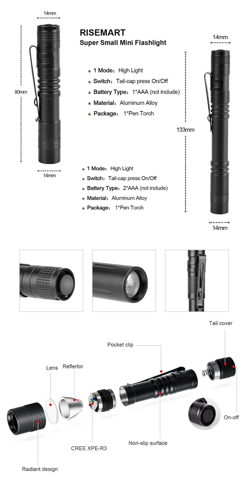 Portable Mini Flashlight 1000 Lumens 1 Switch Mode Waterproof a Battrey Small Penholder Pen Light For Dentist Camping Hunting Led Flashlights Aliexpress