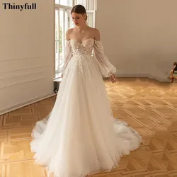 Thinyfull Long Puff Sleeves Boho Wedding Dresses Appliques Lace A Line Formal Wedding Party Dress Plus Size Bridal Gowns 2022