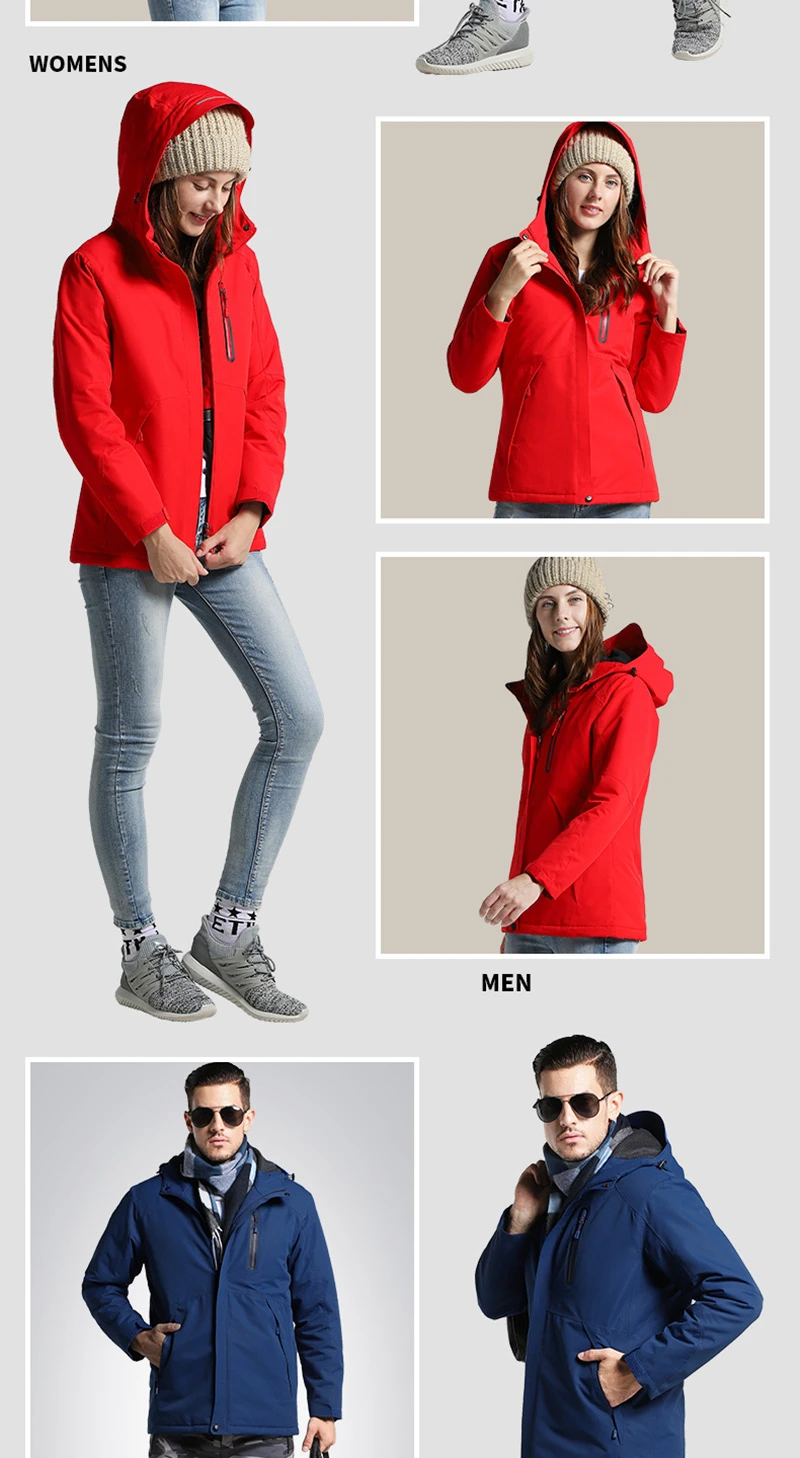 Зимняя куртка с USB подогревом для мужчин и женщин, плюс размер, хлопковое пальто для пешего туризма, сохраняющее тепло, водонепроницаемая куртка, дождевик, пальто, парки