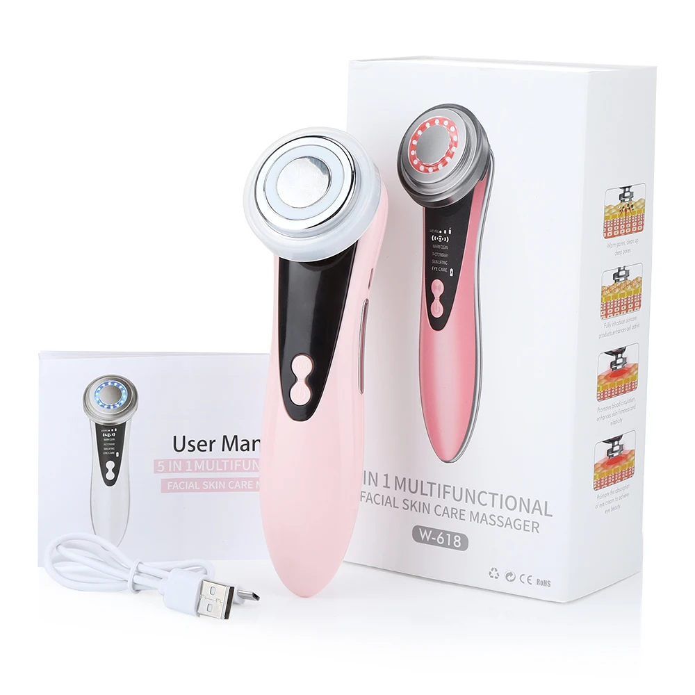 5 In 1 Facial Beauty Device Light Therapy Wrinkle Removal Rejuvenation Warm Massage Cleansing Lifting Tighten Skin Care Tool