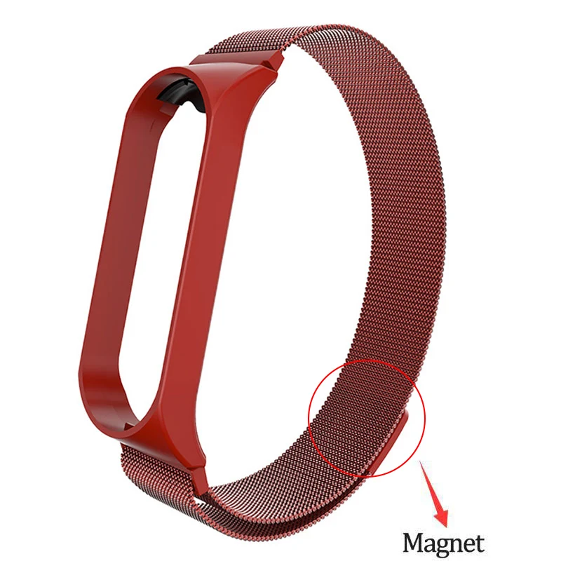 Magnet Red Ремешок для Xiaomi mi, браслет mi Band 4, металлический браслет из нержавеющей стали, ремешок на запястье mi lanese, магнит/Пряжка mi Band, ремешок - Цвет ремешка: Magnet Red