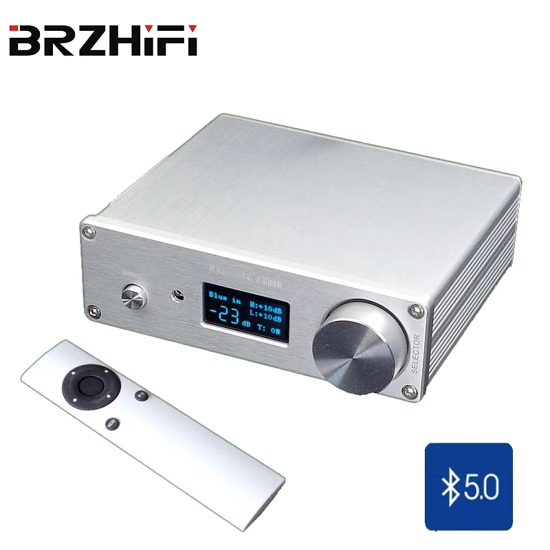 BRZHIFI 2.0 F4 Power Audio Preamplifier Remote Control NJW1194 Bluetooth 5.0 Treble and Bass Stereo Sound Speaker Preamp sub amp